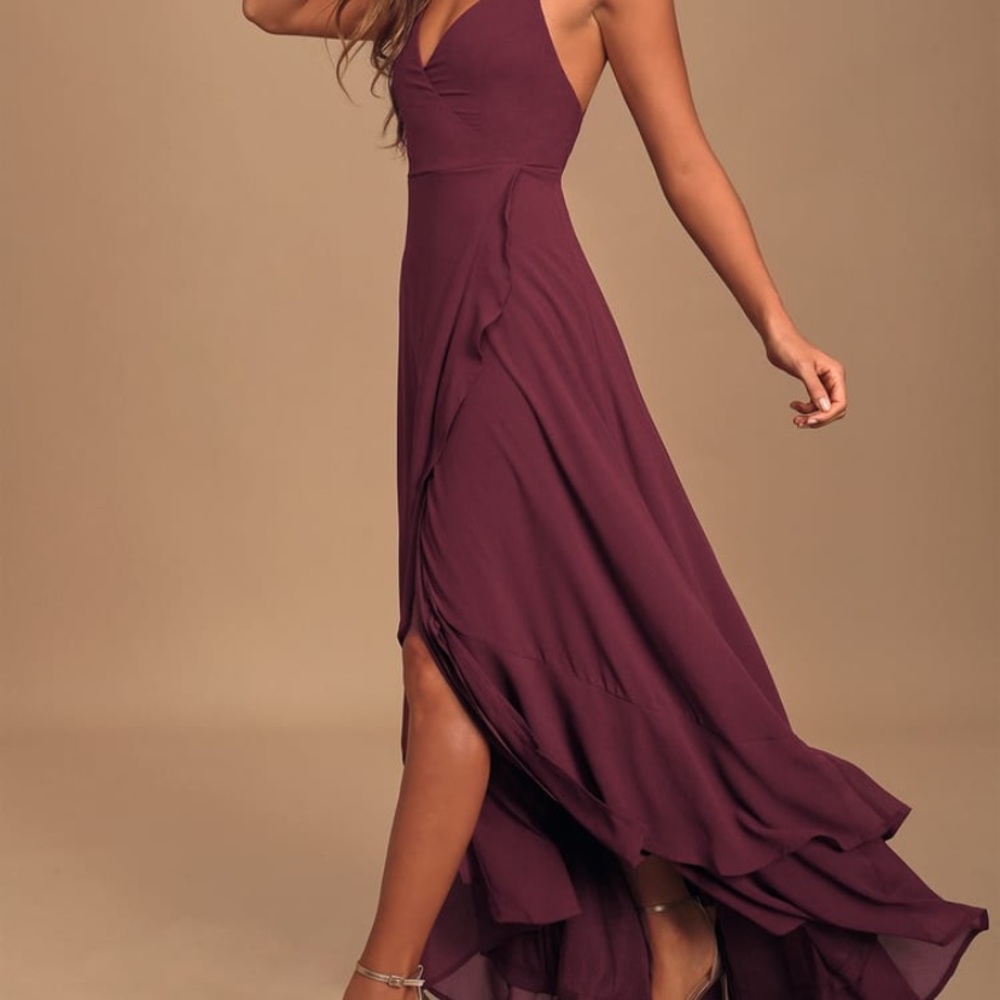 Lulus In Love Forever Plum Lace-Up High-Low Maxi Dress